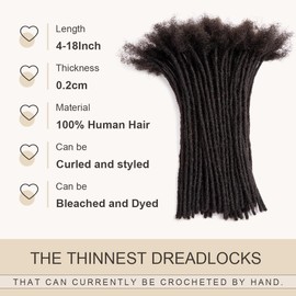 DAIXI 0.2cm & 0.4cm & 0.6cm & 0.8cm Thickness 8 Inch 60 Strands 100% Real Human Hair Dreadlock Extensions for Man/Women Permanent Loc Extensions Bundles Can Be Dyed Bleached Curled and Twisted