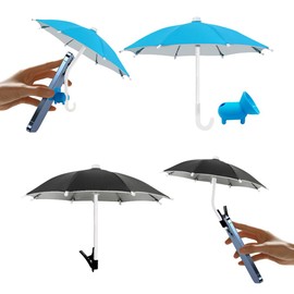 SIEBOLD 2 Stück Mini Handy Regenschirm,Faltbar Sonnenschirm für Handy,Phone Sonnenschutz mit Cliphalter Saugnapfständer,Puppenschirm,für Outdoor Strand Garten