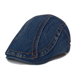 HIQIU Flat Cap Men's Denim Cotton Peaked Cap, Unisex Flat Cap Ivy Driving Cabbie Newsboy Cap, A1# Dark Blue