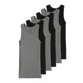 Comfneat Men's 6-Pack A-Shirts Tight Fit Tank Tops Cotton Spandex Undershirts (Black+Dark Grey Melange 6-Pack, L)