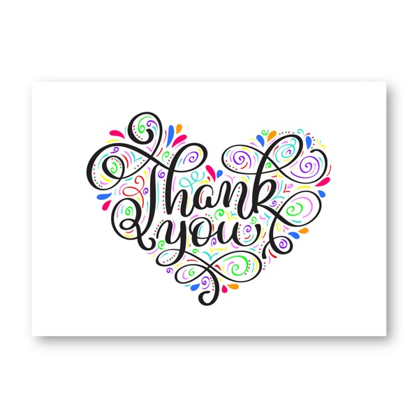 12 x Thank You Note Cards - Heart Motif -
