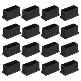 QUARKZMAN Pack of 16 PVC Square Chair Leg Caps, 50 mm x 20 mm, OD Black Furniture Feet Pads, Table Foot Covers, Floor Protectors for Patio Table, Cabinet, Bed Furniture
