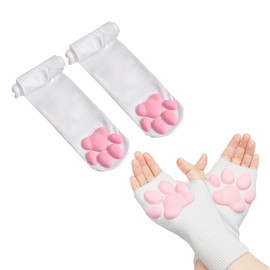 HOMEGYMFREE Cute Cat Paw Cosplay Set, Mittens Gloves Socks Ears, Kawaii Cat Soft 3D Toes Beans Fingerless Cat Claw Paws Pad Sleeves (White Socks+Short Gloves)