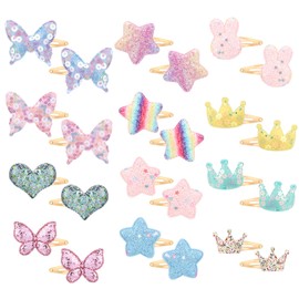 Yeomju Pack of 24 Hair Clips for Girls, Star Crown Butterfly Hair Clips, Metal Snap Hair Clips, Hair Pins, Sparkling Fashion Hair Clips, Styling Y2k Accessories