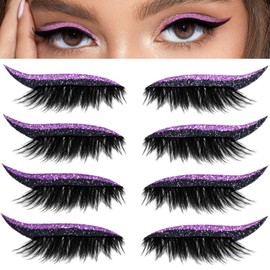 Lazy Eye Shadow Eyelash Patch, 4 Pairs Reusable Eyelashes Lazy Eyeshadow, Natural Waterproof Eyelashes Makeup Stickers for Women Party Quick Makeup (Purple)