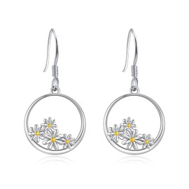 KINGWHYTE Daisy Drop Earrings 925 Sterling Silver Dainty Daisy Flower Dangle Earring Birthday Gifts for Women Girlfriend