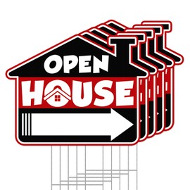 QSUM 5 Pack H-Frame Real Estate Yard Sign – 14x18 Open House Sign with Durable Metal Stake – Double-Sided Waterproof PP Panels Sign with Arrows for Realtors, Home Listings, For Sale by Owner (Black)