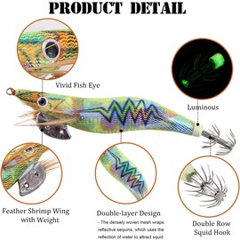 Squid Jig Saltwater Glow Squid Lures, 5/10pcs Luminous Shrimp Lures Fluorescent Squid Jigs Prawn Cuttlefish Sleeve Octopus Jigs Fishing Lures