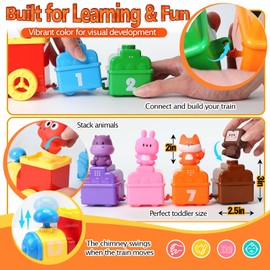 CORPER TOYS 10 in 1 Digital Train Montessori Toys with Stackable Animal Finger Puppets, Surprise Blind Boxes Counting & Stacking Learning Toys for Toddlers Gift