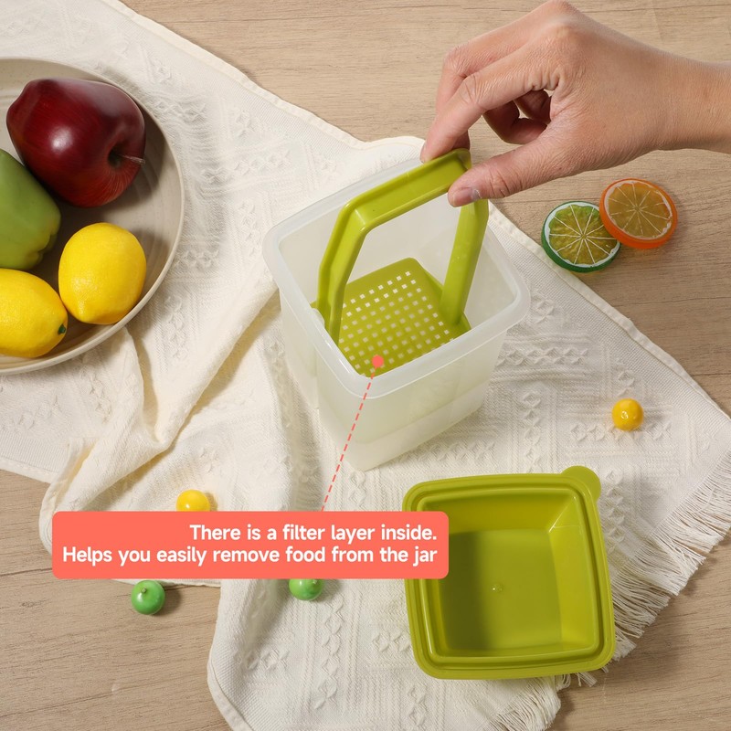 Meyeyaia 3 PCS Pickle Jalapeno Container with Strainers Green Plastic