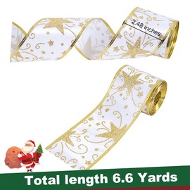 Skystuff Organza Ribbon 2.48 inch Wide Christmas Tree Ribbon Snowflake Glitter Shiny Wired Ribbon Sheer for Gift Wrapping, Christmas Tree Decoration, Party Decoration, 6M (White)