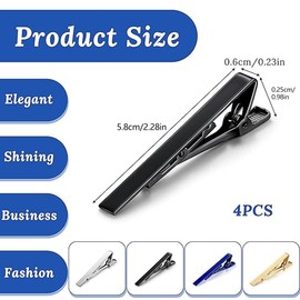 4 Pcs Men's Tie Clips, Neck Ties Necktie Bar Pinch Clip for Your Father, Lover and Friends in Xmas, Anniversary, Wedding, Party, Meeting,Silver,Black,Gold Tone,Bule﻿