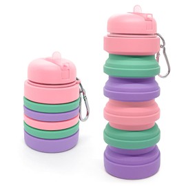 Wikineon Collapsible Water Bottle 20oz, Travel Portable Sport Water Bottle, Silicone Reusable Leakproof Foldable Water Bottles for Gym Camping Outdoor Hiking, BPA Free