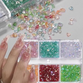 Irregular Ice Transparent Nail Rhinestones Nail Charms,Sparkly Mini Gems Rhinestones for Nails Shiny Aurora Mixed Color Nail Crystals Nail Jewels 3D Nail Diamonds Crushed Nail Stones Nail Accessories