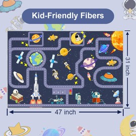 Outer Space Kids Rug，Kids Space Car Carpet Rug,Non-Slip Outer Space Route Kids Rug，for Playroom Bedroom Boys，Kids Outer Space Car Mat Road Rug,Outer Space Rug Car Play Rug for Kids（47×31 INCH