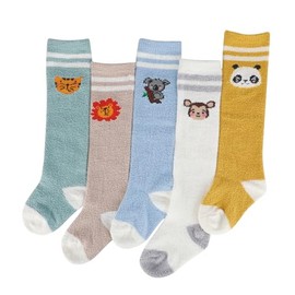 QKURT Baby Knee High socks, 5 Pairs Toddler Fluffy Socks NewBorn Baby Thermal Cozy Sleep Socks Infant Winter Bed Socks