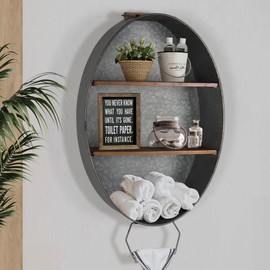 Oakrain Galvanized Wash Tub with Shelves | Towel Racks for Bathroom | Bathroom Wall Shelves | Farmhouse Rustic Bathroom Decor | 2 Tier Wall Towel Holder with Wood Shelf | Galvanized Shelf Wall