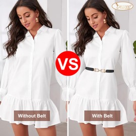 JASGOOD Women Stretchy Waist Belt Retro Elastic Skinny Belt for Ladies with Gold Buckle