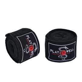 Playwell Martial Arts Childrens Black Cotton Boxing Hand Wraps 2.5m Long