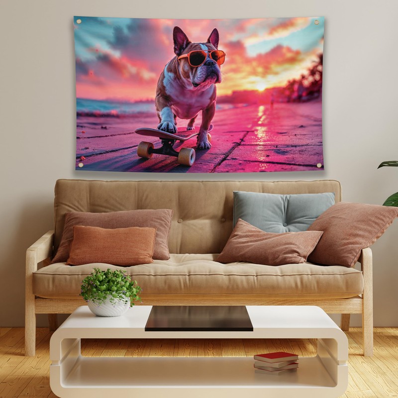 Skateboarding Dog Flag – Large Funny Flag – 110D Polyester