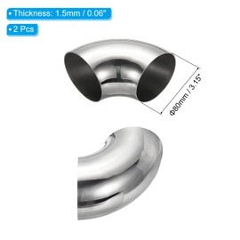 PATIKIL 2 pieces stainless steel pipe bend, 90 degree bend, 80 mm OD steel exhaust bend, exhaust pipe connector, stainless steel bend, 304 stainless steel pipe for exhaust pipe, stair railing, car