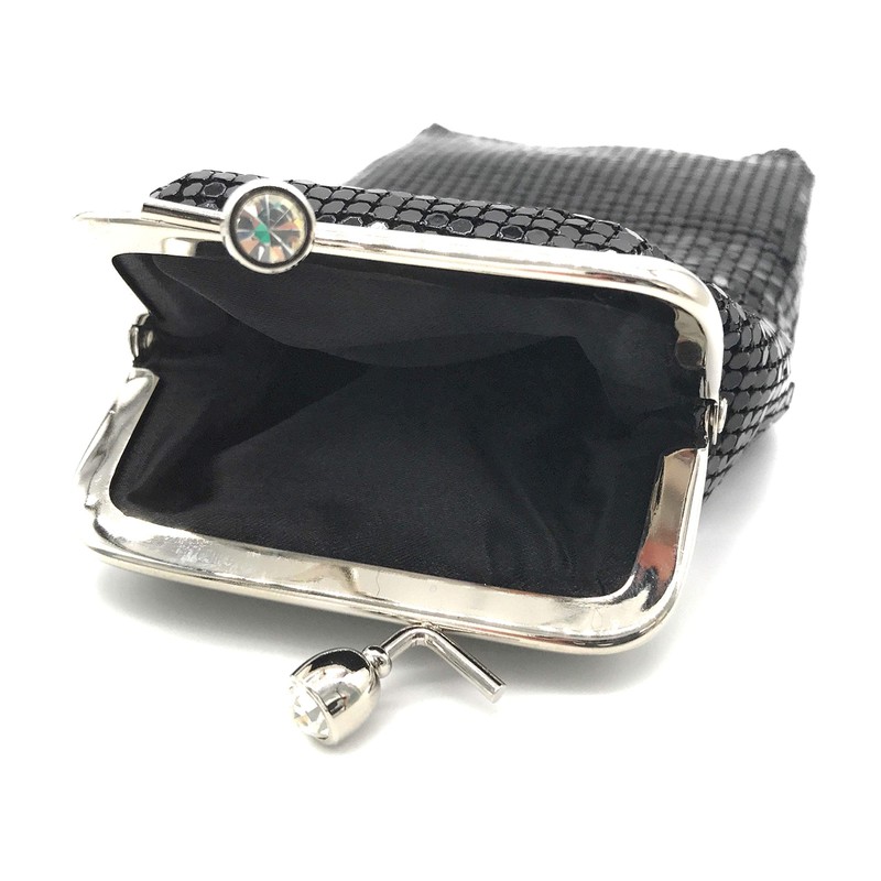 Women's Metal Mesh Eyeglass Case with Crystal Stones Kiss Lock
