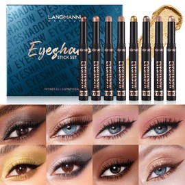 8 Pieces Eyeshadow Pen Set, Shimmer and Neutral Brown Metallic Cream Eyeshadow Pen Crayon, Waterproof & Long-Lasting Eye Brightener Highlighter Makeup Eyeshadow Pencil Colouring Pencil (B)