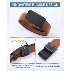 AWAYTR Ratchet Leather Belt for Men - Genuine Leather Black and Brown Belt for Dress Casual Pants (Brown,Fit Waist 28"-34")