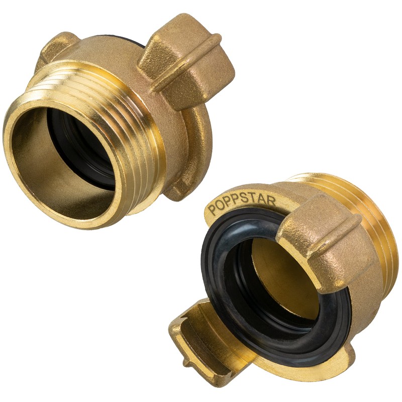 Poppstar 2 x Brass Quick Couplings 1 Inch Male Thread