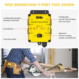 2025 New! Automatic Vacuum Switch, Ortis Dust Control Autoswitch for 3 Power Tools, Delay Vacuum On/Off to Prevent Circuit Overload and Tripping, Adjustable Actuation Threshold