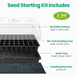 SOLIGT 2 Set 60-Cell Seed Starter Kit - Strong Seed Trays with Humidity Domes, Cell Trays and Seedling Heat Mats - Cloning, Propagation and Germination Station