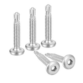 sourcing map 50Pcs Hex Socket Self Tapping Screws, #12 x 1-1/2" 410 Stainless Steel Flat Head Sheet Metal Drilling Screws, Silver