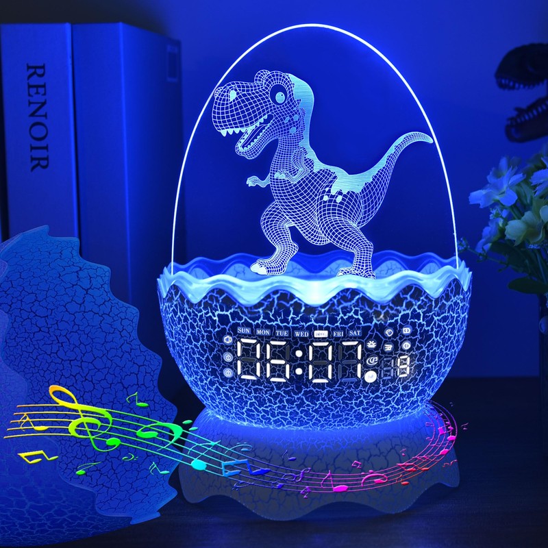 Cute Dinosaur Egg Alarm Clock/Digital Clock/Night Light/Music & White Noise