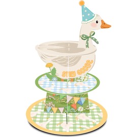 One Goose Birthday Decorations, 3-Tier 1st Goose Cupcake Stand Holder for Farm Theme Babys Shower Party Supplies Boys Girls