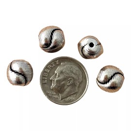 exceptionalbeauty 12 Silver Spacer Beads 9.5mm Double Sided 3D Round Oval Striped Ribbed Antiqued