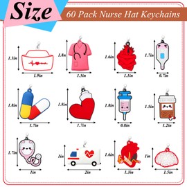 Henoyso 60 Pcs Nurses Keychains Bulk Graduation Gifts Nurses Week 2025 Gifts for Women Nurse Supplies Accessories Medical Assistant Nurse Party Favor