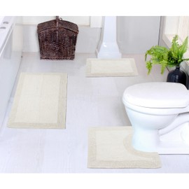 Home Weavers Luxury Collection 100% Cotton Reversible Bathroom Rugs Set, Washable Rug, Extra Soft and Absorbent Bath Rug, Kitchen Mat, Non Slip Bath Mat Set, 3 Piece Set with Contour, Ivory