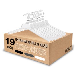 Extra Wide Hangers for Plus Size Clothes, Ganchos para Colgar Ropa,19 Inch Plus Size Hangers Ideal for XL, XXL Shirts, Coats, Dresses, Etc. Plastic. White.