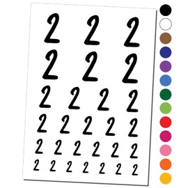 Number 2 Two Felt Marker Font Temporary Tattoo Water Resistant Fake Body Art Set Collection - Black (One Sheet)