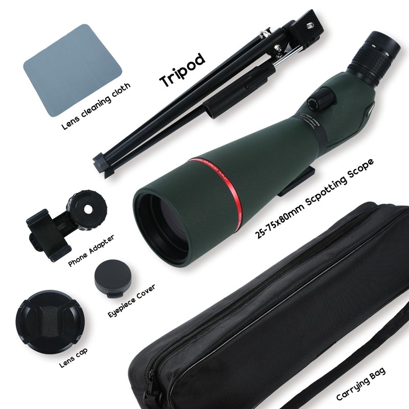 Voopon 25-75x80 HD Spotting Scope - BAK4 Prism Nitrogen-Filled with