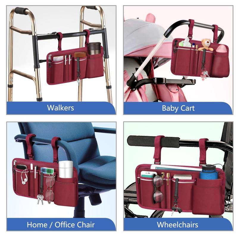 FINPAC Wheelchair Side Storage Bag w/Cup Holder, Wheelchair Armrest Accessories