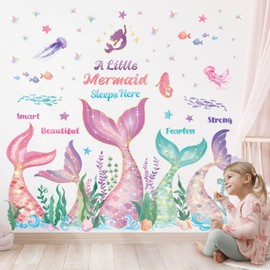 DECOWALL SG2-2505 Mermaid Tail Wall Stickers Peel and Stick Removable Decals for Girls Nursery Bedroom Ocean Fantasy Decor