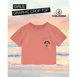 Volcom Girls Crop Top - Short Sleeve Cropped Girls T Shirts Crewneck Summer Tops (Size Runs Small Size Up Recommended), 8-10, Hot Coral