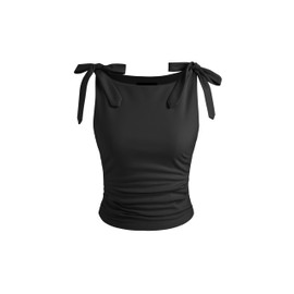 CIDER Crop Tank Tops for Women Bowknot Ruched Solid Scoop Neck Sleeveless Fitted Tops Black