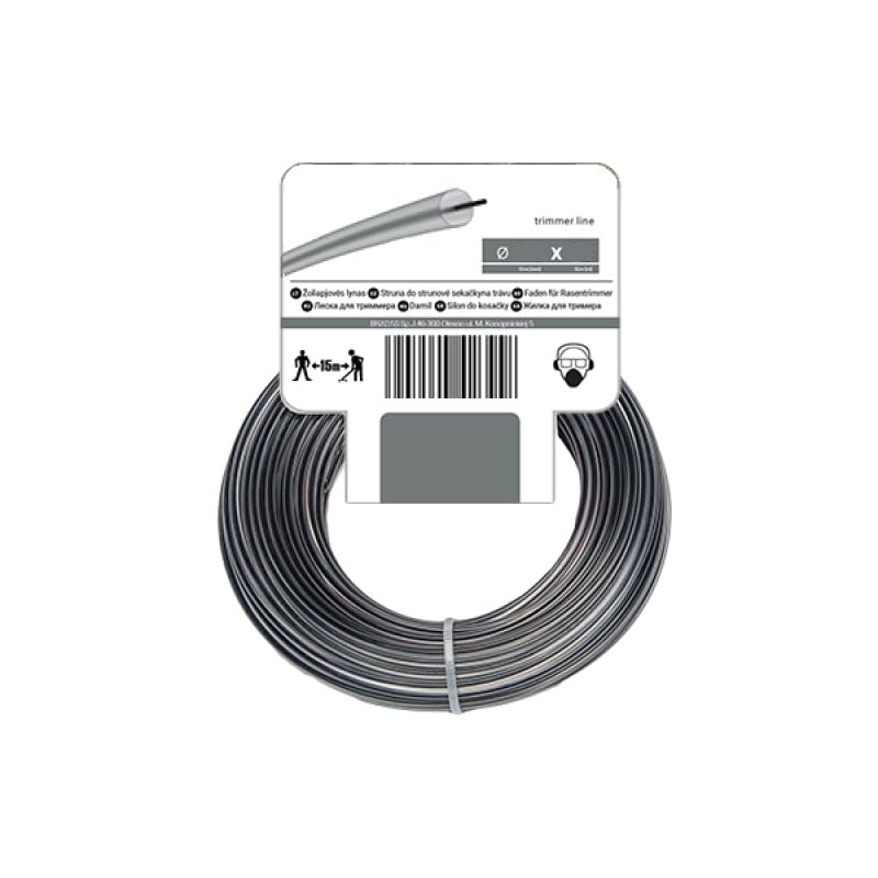Hochleistungs-Trimmerfaden 2,4 mm x 15 m Rundprofil Grau, robuster Mähfaden