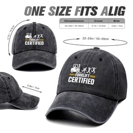 Forklift Certified Funny Retro Washed Cotton Baseball Cap, Adjustable Lightweight and Breathable Trucker Hat Outdoor Accessories, for Forklift Driver Dad Husband Grandpa, Birthday Black