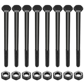 M10 Hex Screws with Nuts, Hex Screws with Shaft, Galvanised Machine Screws, Partially Threaded Screws, Hex Screws for Metal Construction, Car (M10 x 180 mm, Black)