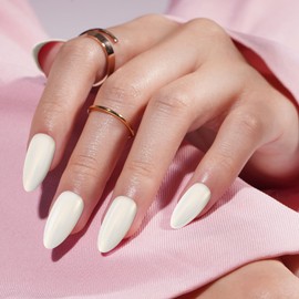 AFGHOUZ White Artificial Press on Nails Medium Almond, Full Cover Glue on Nails for Women, 10 Pcs Reusable, Suitable for Many Occasions