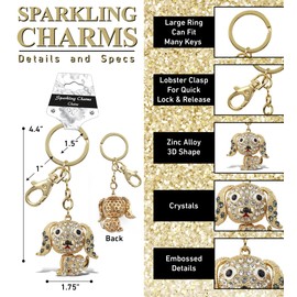 Aqua79 Cute Beagle Dog Keychain - Gold 3D Sparkling Charm Rhinestones Fashionable Stylish Metal Alloy Durable Key Ring Bling Crystal Jewelry Accessory with Clasp