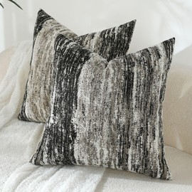 iUtoliz Decorative Boho Pillow Covers 18x18 Inch, Pack of 2 Soft Square Striped Textured Cushion Case Farmhouse Throw Pillows Neutral Accent Throw Pillow Cover for Couch Sofa Bed Decor, Black